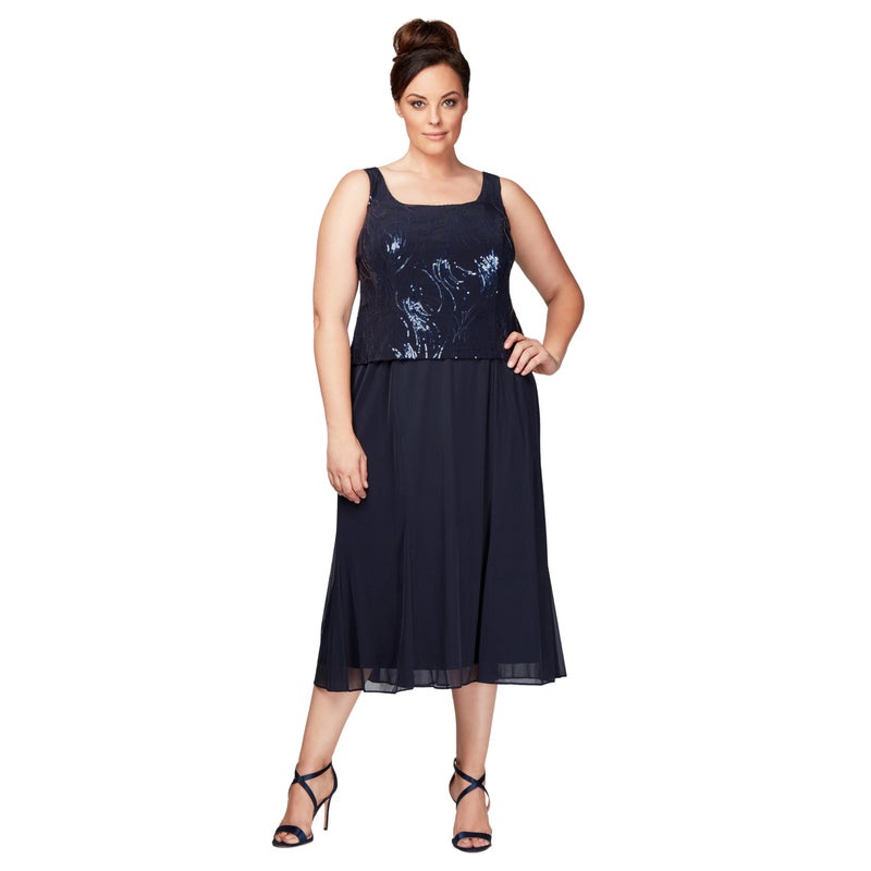 Alex Evenings Women's Tea Length Mother of the Bride Jacket Dress, Formal Events, Wedding Guest (Plus Size), Navy, 20W - Image 2